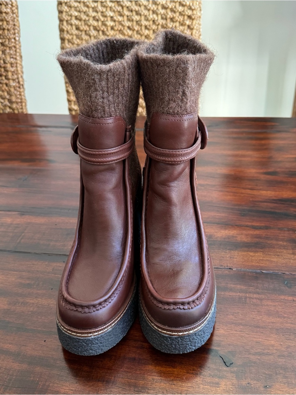 SAM EDELMAN Womens Brown Sweater Cuffs 1" Platform Sidney Booties 7.5 - Picture 3 of 7